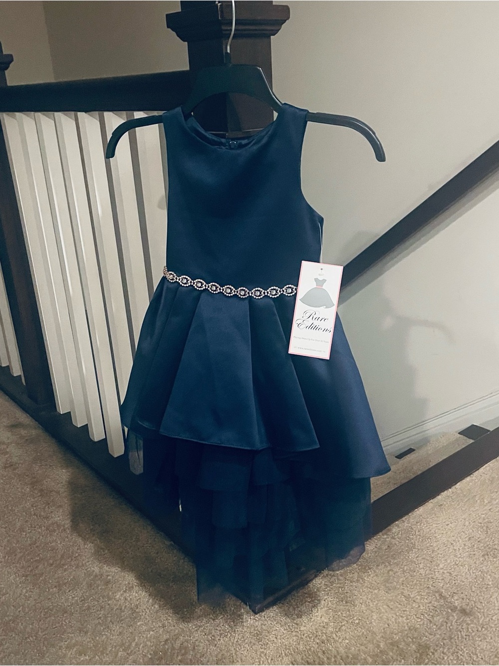 NWT Rare Editions Satin Dress with High Low Tiered Ruffle Mesh Skirt Dress -6,6X
